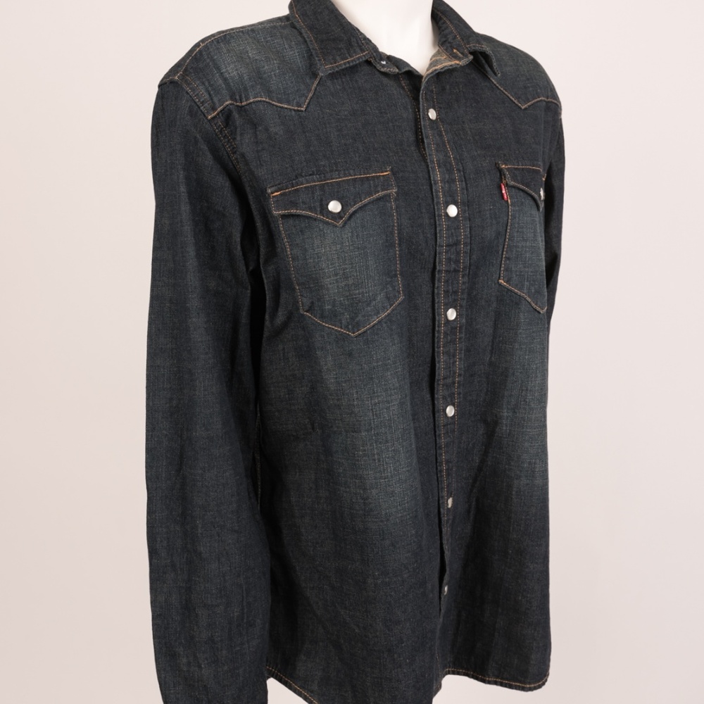 Levi's Men's Denim Pearl Snap Shirt Medium Western - Picture 5 of 6